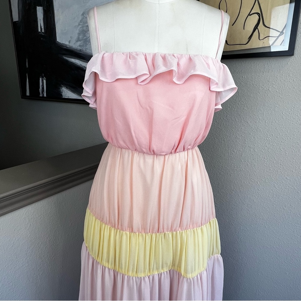 LOVERS + FRIENDS pastel pink Acer tiered ruffle midi dress - Picture 3 of 10
